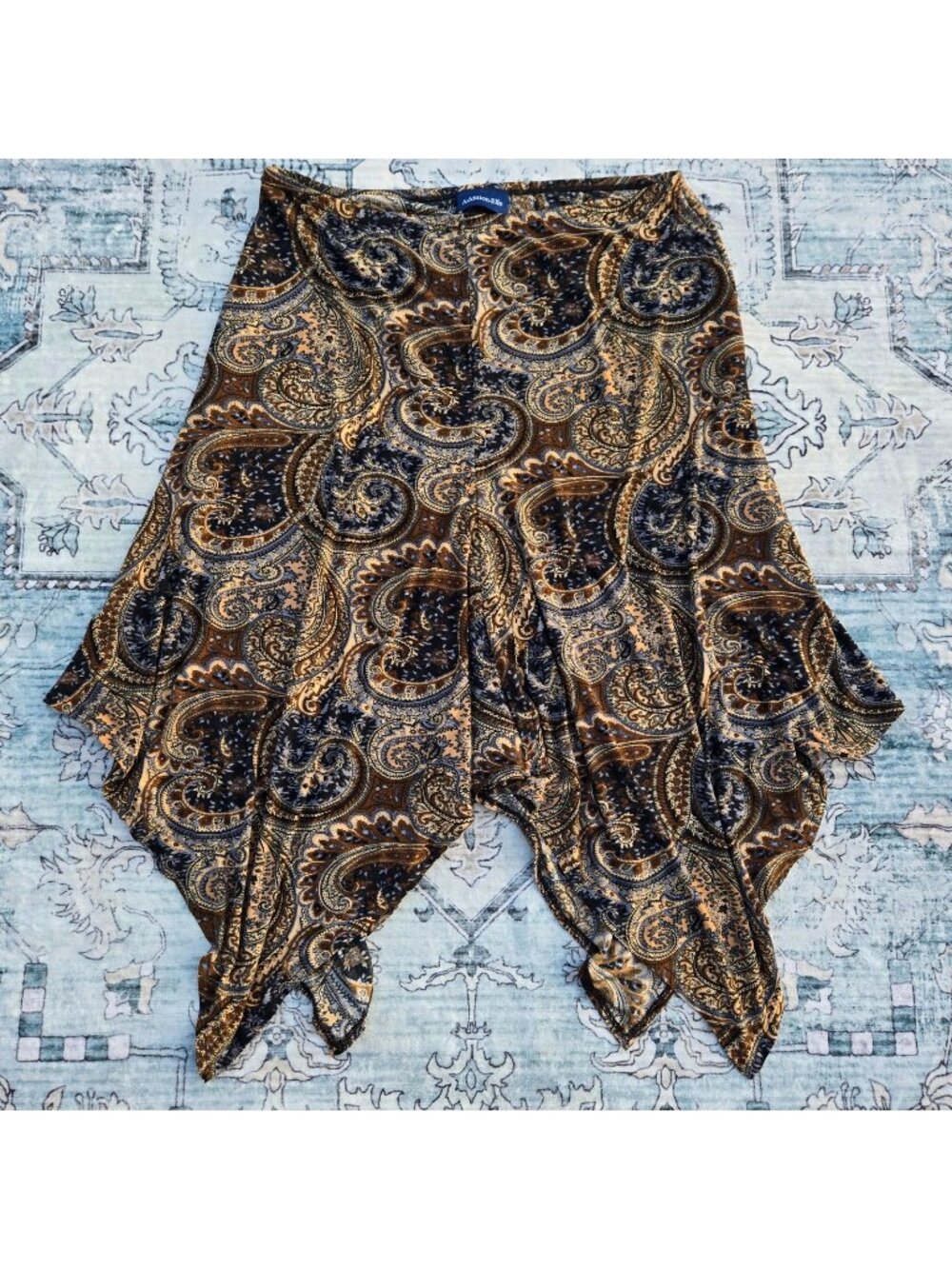 Vintage 90s Y2K Whimsigoth Brown Paisley Midi Skirt Handkerchief Hem Size XXL